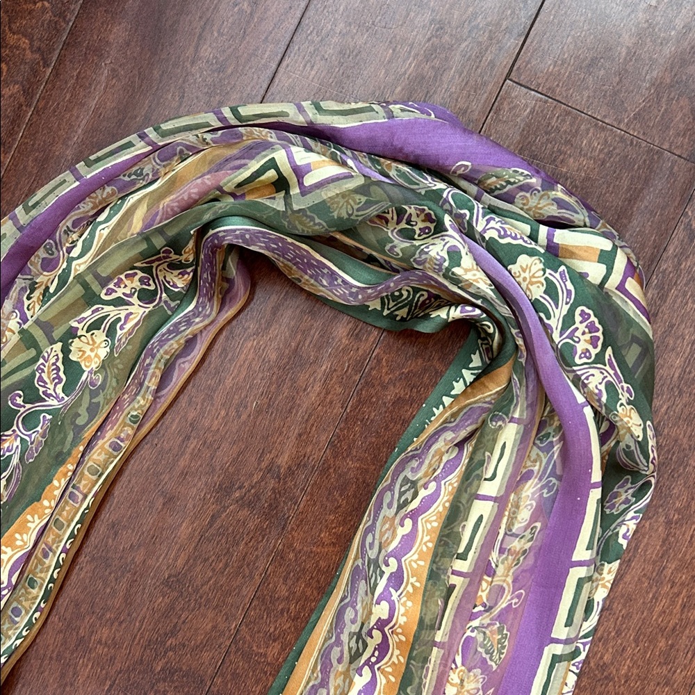 Oversized Bohemian Multicolor Patterned Silky Sca… - image 4